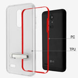For LG K10 (2018)/K30 (X410)/Premier Pro/Harmony 2/Phonenix Plus Clear Hybrid Armor Rubber Hard TPU with Stand Red Clear Phone Case Cover