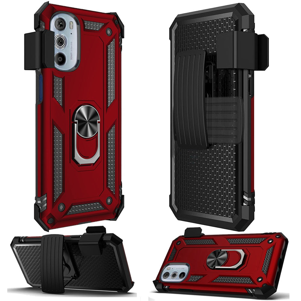 For Motorola Edge+ 2022 /Edge Plus with Belt Clip Holster Ring Stand Holder Military Grade Fit for Magnetic Car Mount Hybrid Phone Case Cover