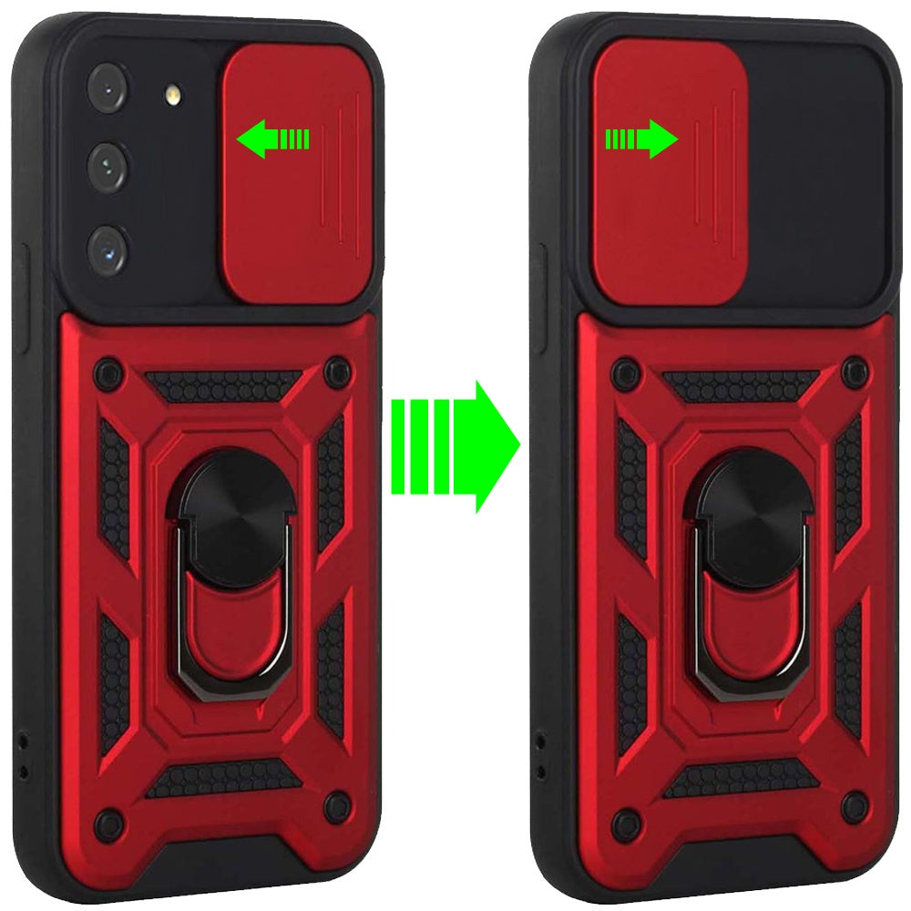 For Samsung Galaxy S22 /Plus Ultra Hybrid Cases with Slide Camera Lens Cover and Ring Holder Kickstand Rugged Dual Layer Heavy Duty Phone Case Cover