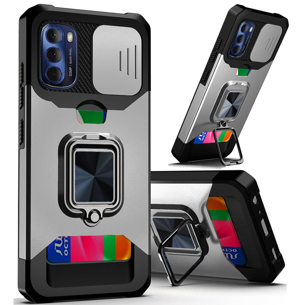 For Motorola Moto G Stylus 2022 4G Wallet Case with Ring Stand & Camera Cover Credit Card Holder, Military Grade Hard Phone Case Cover