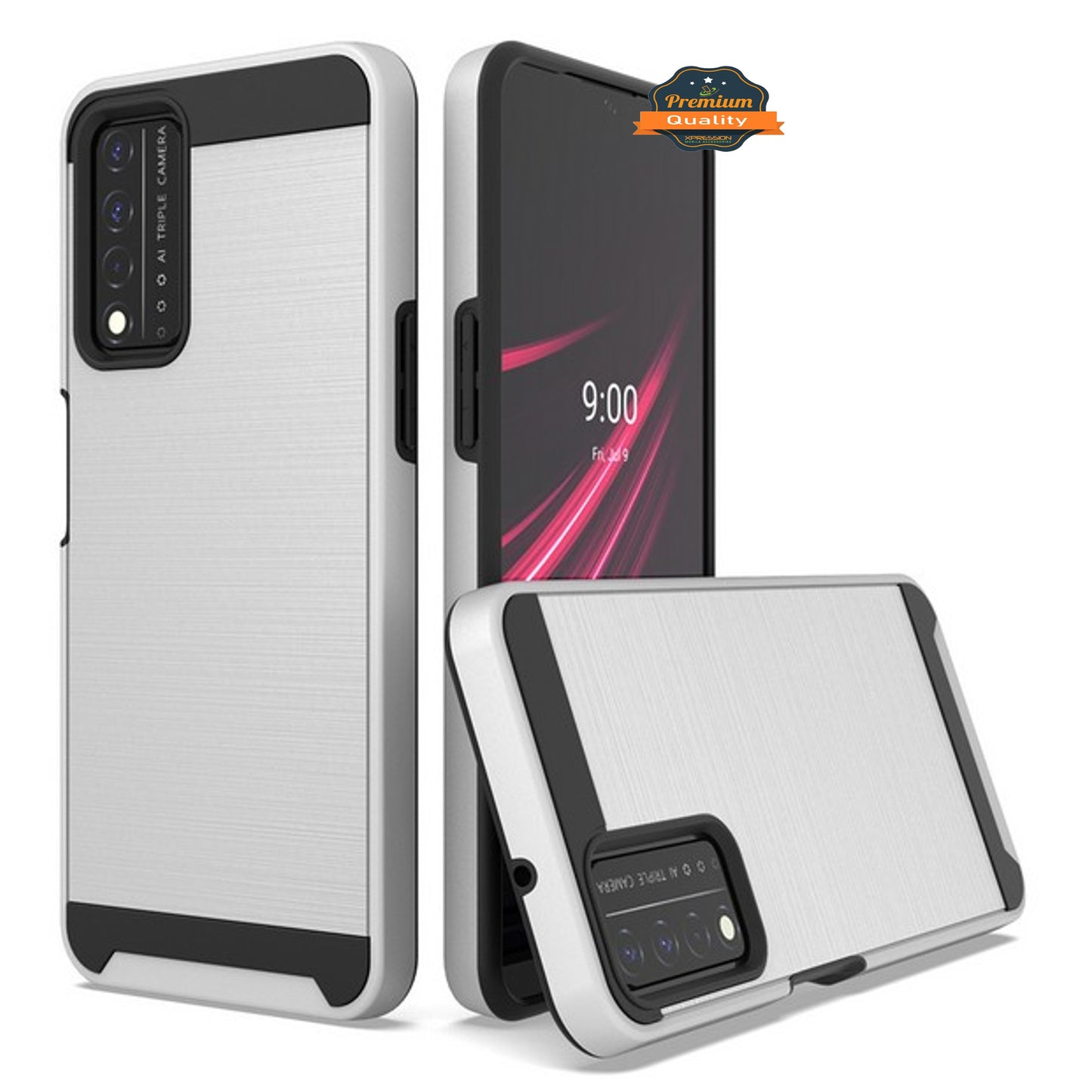 For T-Mobile Revvl 6 Pro 5G /Revvl 6 5G Slim Fit Rugged TPU + Hard PC Brushed Metal Texture Hybrid Dual Layer Armor Phone Case Cover