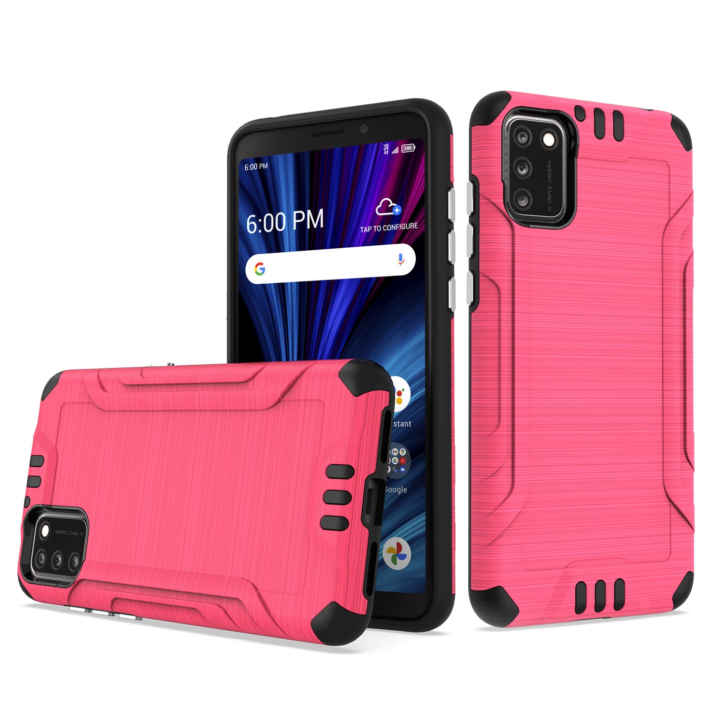 For TCL A3X Hybrid Dual Layer Slim Defender Armor Tuff Metallic Brush Texture Finishing Shockproof Hard PC + Soft TPU Rubber Phone Case Cover