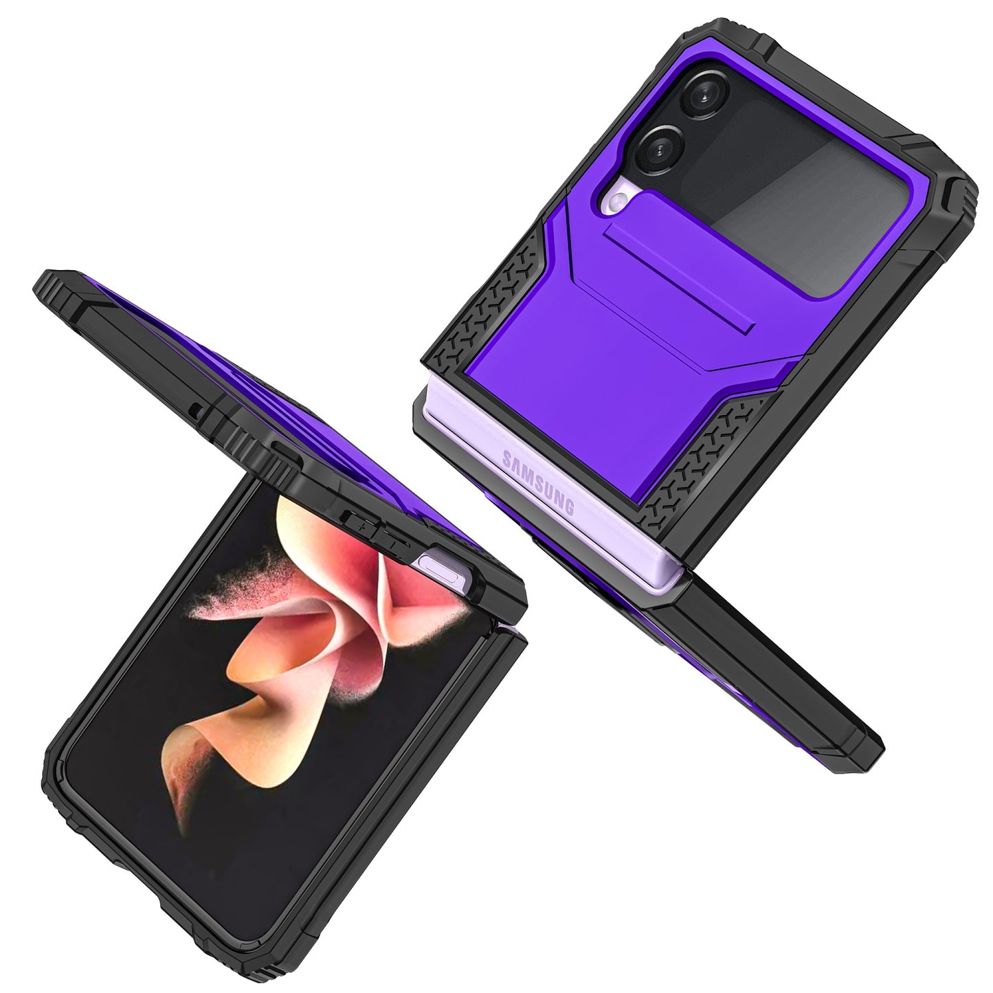 For Samsung Galaxy Z Flip 4 5G Hybrid Armor with Ring Holder Kickstand Shockproof Heavy-Duty Durable Rugged Dual Layer Phone Case Cover