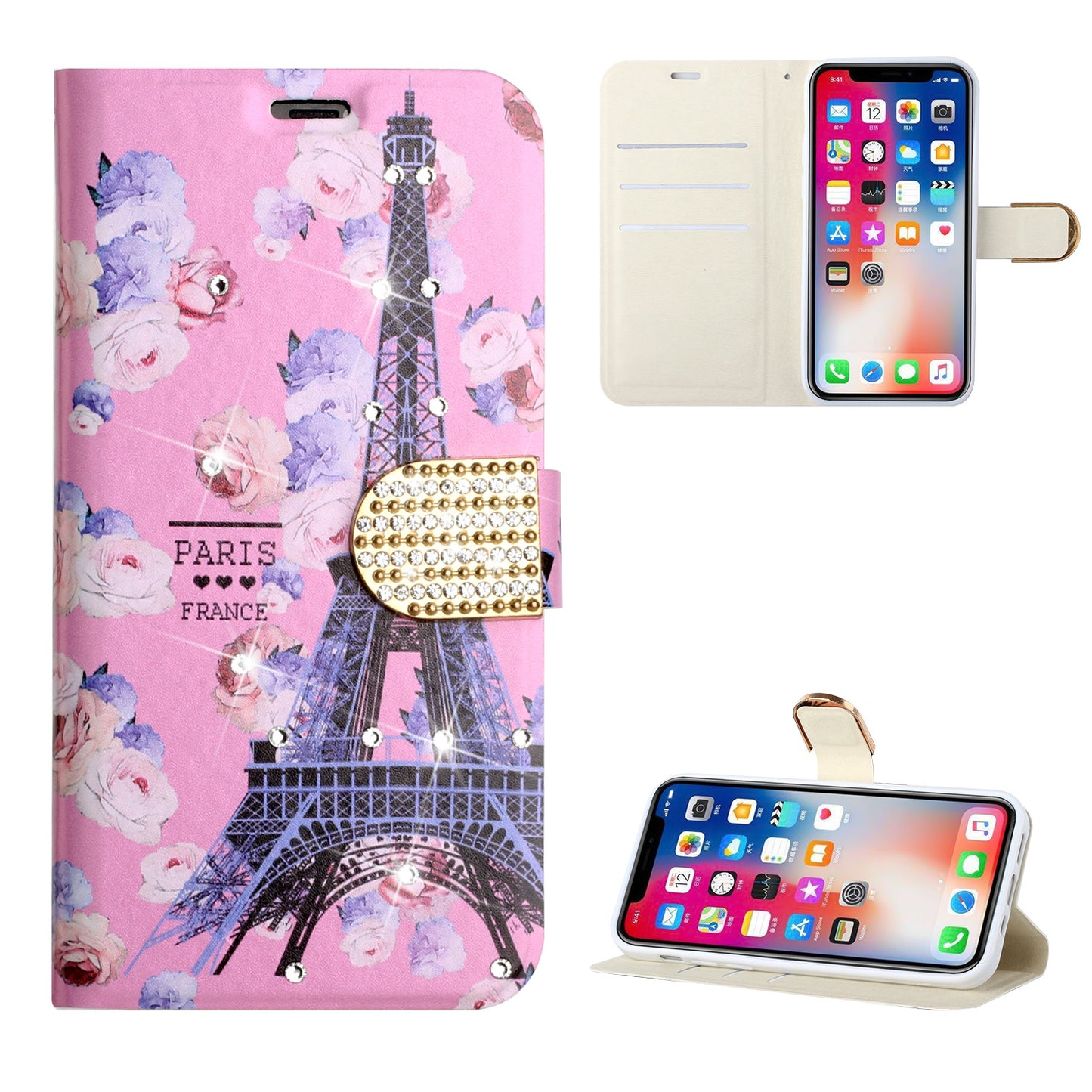 For Samsung Galaxy A33 5G Design Pattern PU Leather Wallet Case 3D Diamond Bling Buckle Credit Card Slot Stand Pouch Flip Phone Case Cover