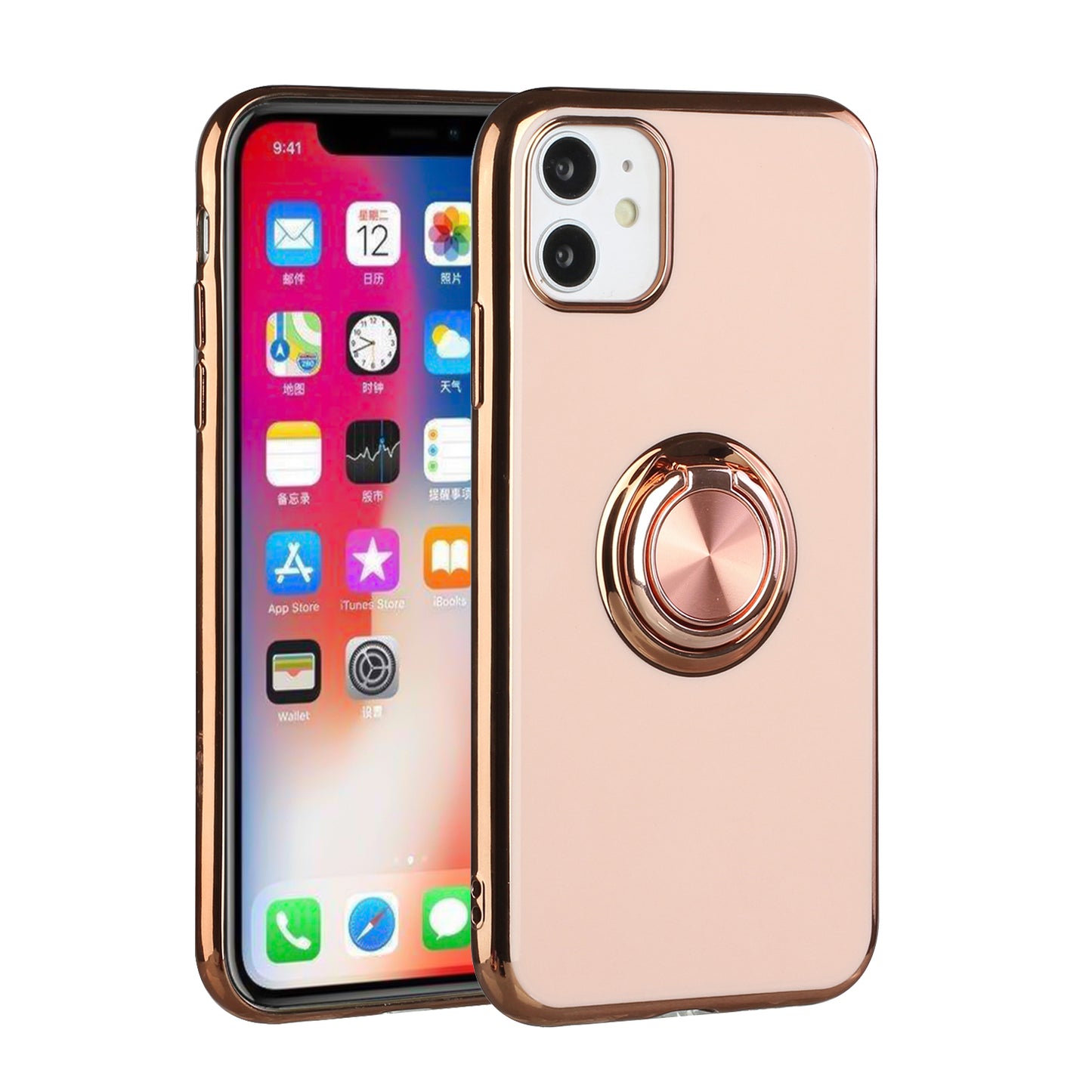 For Apple iPhone SE 2022 3rd/SE 2020/8/7 Slim Hybrid Metal Finger Ring Stand Hard Electroplated Edges TPU Frame Bumper Phone Case Cover