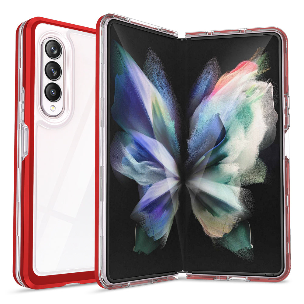 For Samsung Galaxy Z Fold 4 5G Shockproof Hybrid Hard Clear Back with Colored Frame Military Grade Hard PC + TPU Skin Phone Case Cover