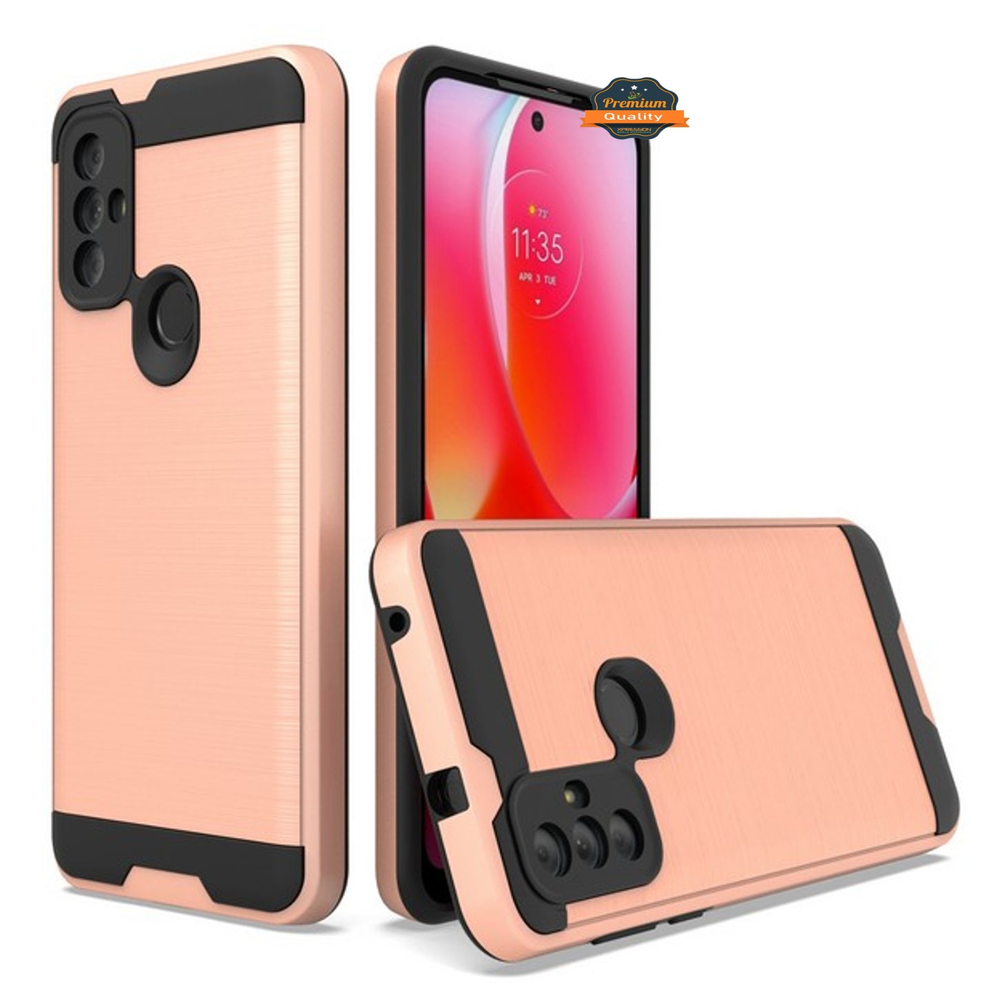 For Motorola Moto G Pure Rugged TPU Hard PC Brushed Metal Texture Hybrid Dual Layer Defender Armor Shock Absorbing Phone Case Cover