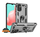 For Samsung Galaxy A22 5G Armor Hybrid Durable 360 Degree Rotatable Ring Stand Holder Kickstand 2in1 Fit Magnetic Car Mount Silver Phone Case Cover