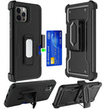 For Apple iPhone 13 / Pro Max Mini Armor Belt Clip with Credit Card Holder, Holster, Kickstand Protective Full Body Heavy Duty Hybrid  Phone Case Cover