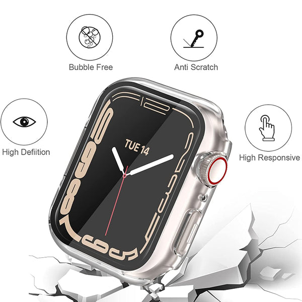 Iclover Apple Watch Series 7 Case [41mm], Full Cover Snap-On Cover with Built-In Clear Glass Screen Protector Anti-Scratch & Shockproof Hard PC Plated Bumper