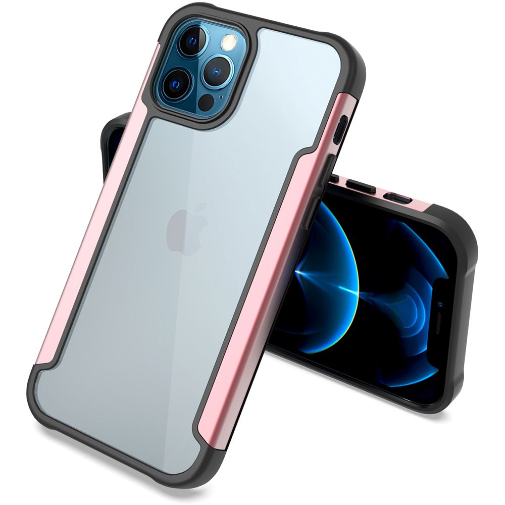 For Apple iPhone 13 (6.1") Hybrid Aluminum Alloy Metal Clear Transparent Back PC TPU Bumper Shockproof Phone Case Cover