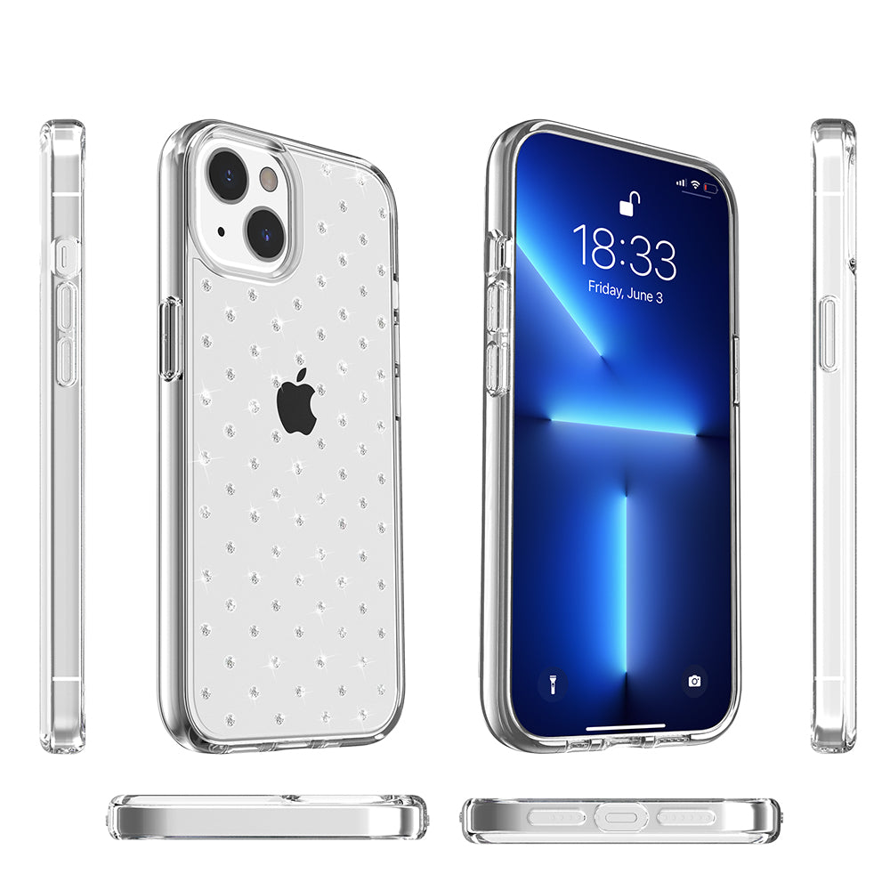For Apple iPhone 14 /Pro Max Clarity Diamond Bling Sparkle Hybrid Hard PC Shell & Soft TPU Shock-Absorption Bumper Phone Case Cover