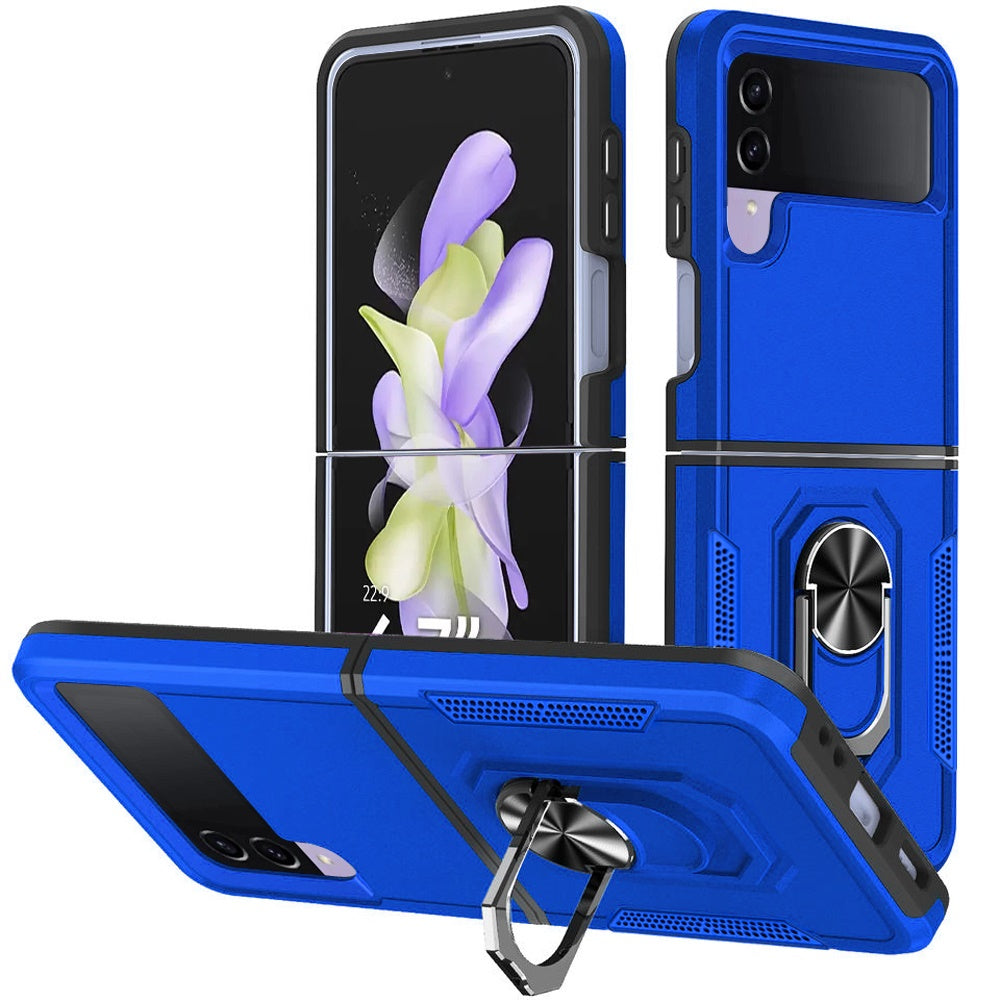 For Samsung Galaxy Z Flip 4 5G Matte Finish Slim Rugged Shockproof Hybrid with Magnetic Ring Stand Holder Phone Case Cover