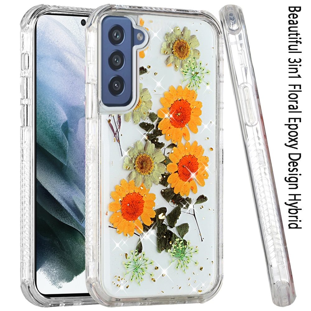 For Samsung Galaxy S22 Ultra Sparkle Glitter Floral Epoxy Design Shockproof Hybrid Fashion Bling Rubber TPU Phone Case Cover
