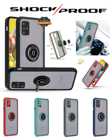 For Samsung Galaxy A53 5G Hybrid Protective PC TPU Shockproof with 360° Rotation Ring Metal Stand and Covered Camera  Phone Case Cover
