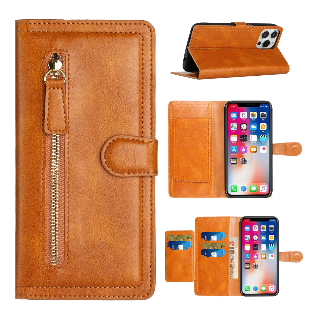 For Samsung Galaxy A23 5G Multi Credit Card Holder Zipper Storage PU Leather Wallet Pockets Double Flap Pouch Flip Stand Phone Case Cover
