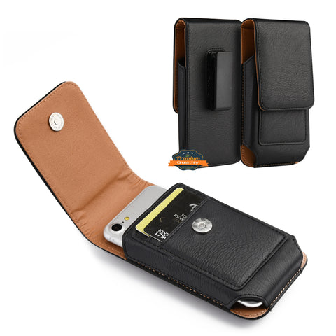 For Nokia C200 Universal Vertical Leather Case Holster with Card Slot, Rotation Belt Clip & Magnetic Closure Carrying Phone Pouch [Black]