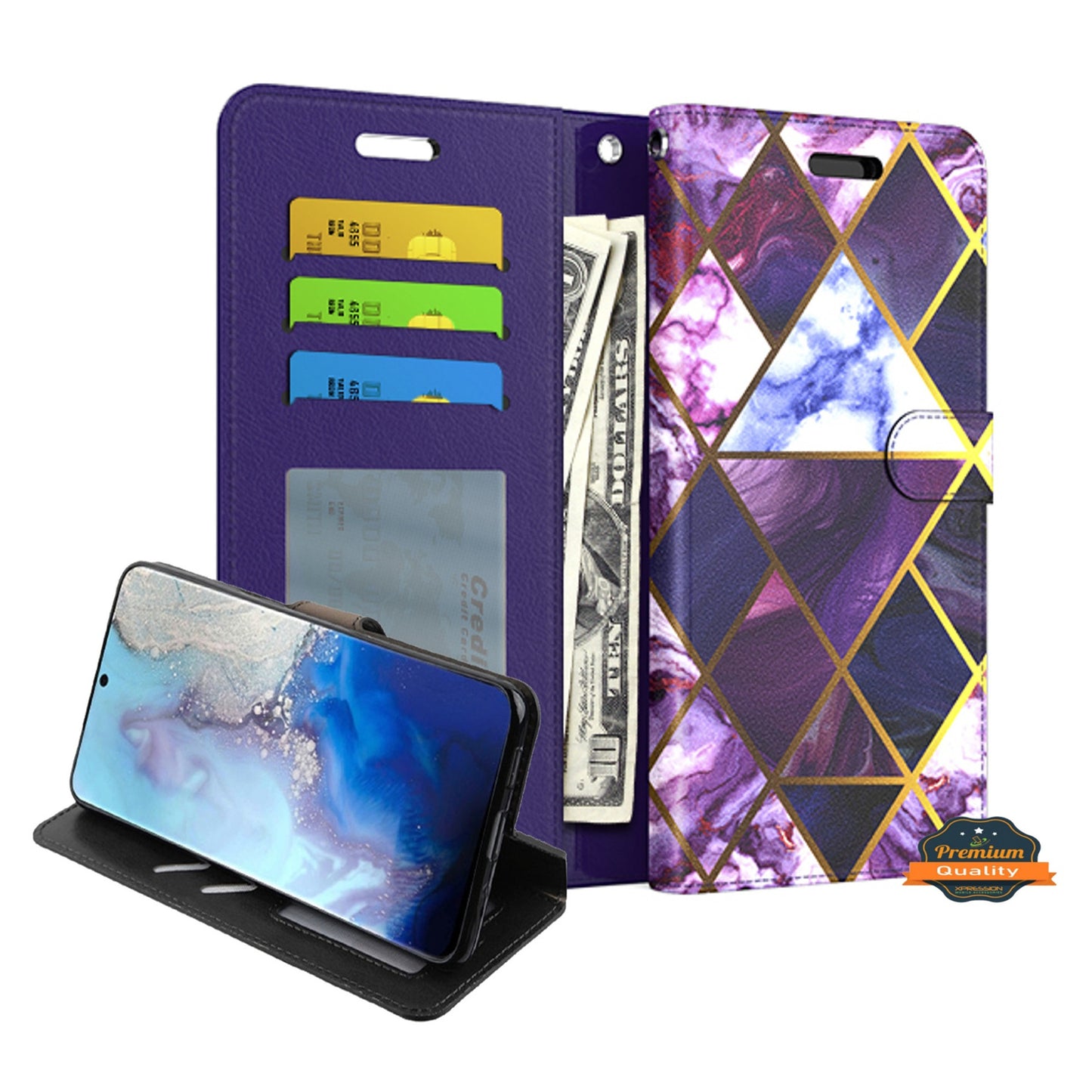 For Boost Mobile Celero 5G Wallet PU Leather Pouch with Card Slots ID Money Pocket, Stand & Strap Flip Dual Layers Phone Case Cover