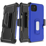 For Samsung Galaxy A22 5G Armor Belt Clip with Credit Card Holder, Holster, Kickstand Protective Full Body Heavy Duty Hybrid Blue Phone Case Cover
