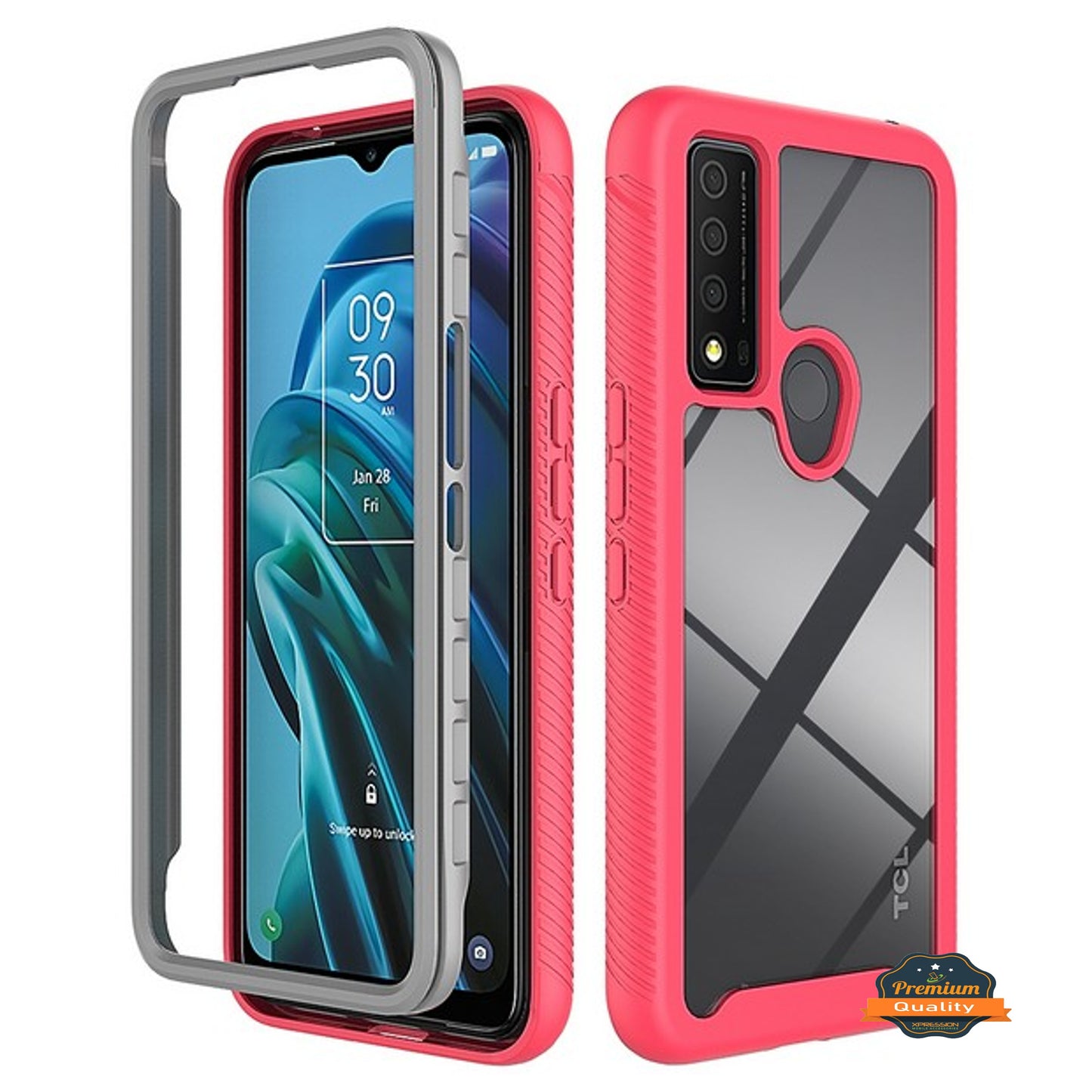 For TCL 30 XE 5G Full Body Frame Armor Slim Hybrid Double Layer Hard PC + TPU Transparent Back Rugged Shockproof Phone Case Cover