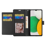 For Samsung Galaxy A13 4G Wallet Case PU Leather Credit Card ID Pocket Cash Holder Slot Dual Flip Pouch Folio Stand, Strap Black Phone Case Cover