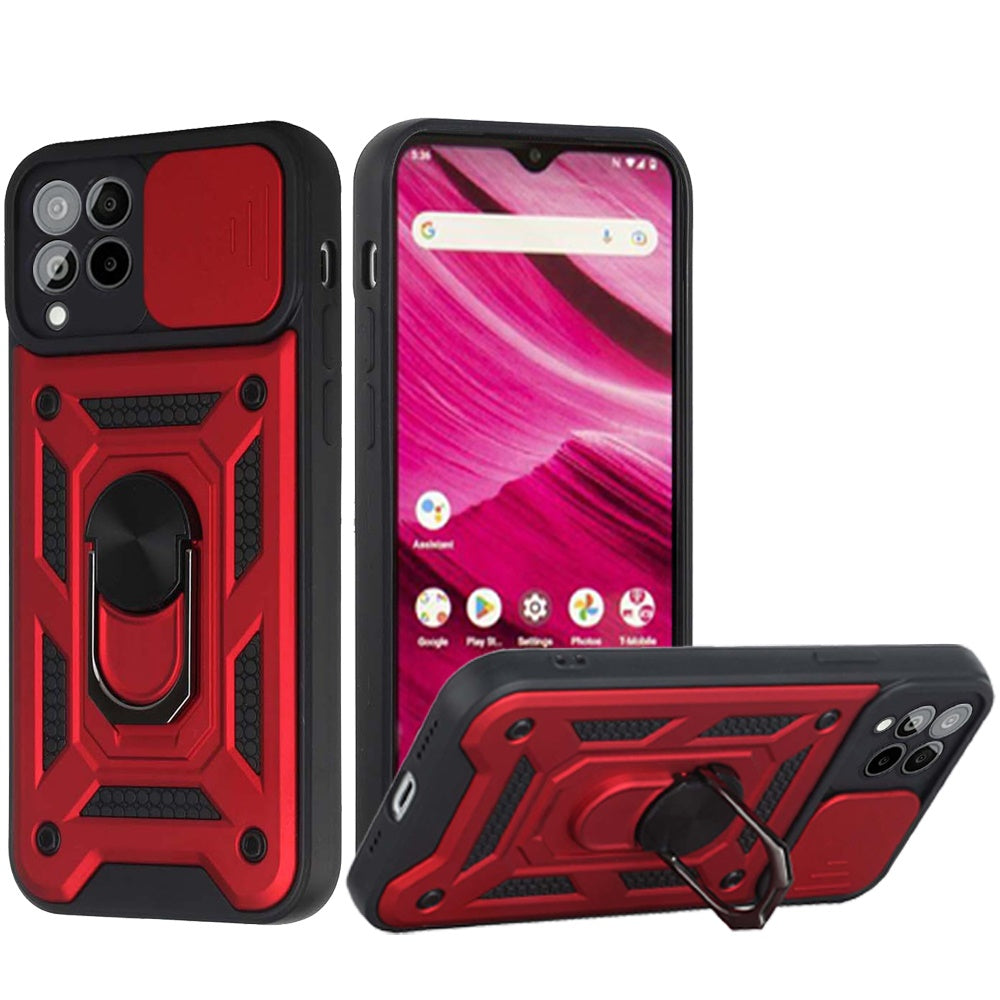 For T-Mobile Revvl 6 Pro 5G /Revvl 6 5G Hybrid Cases with Slide Camera Lens Cover and Ring Kickstand Rugged Phone Case Cover