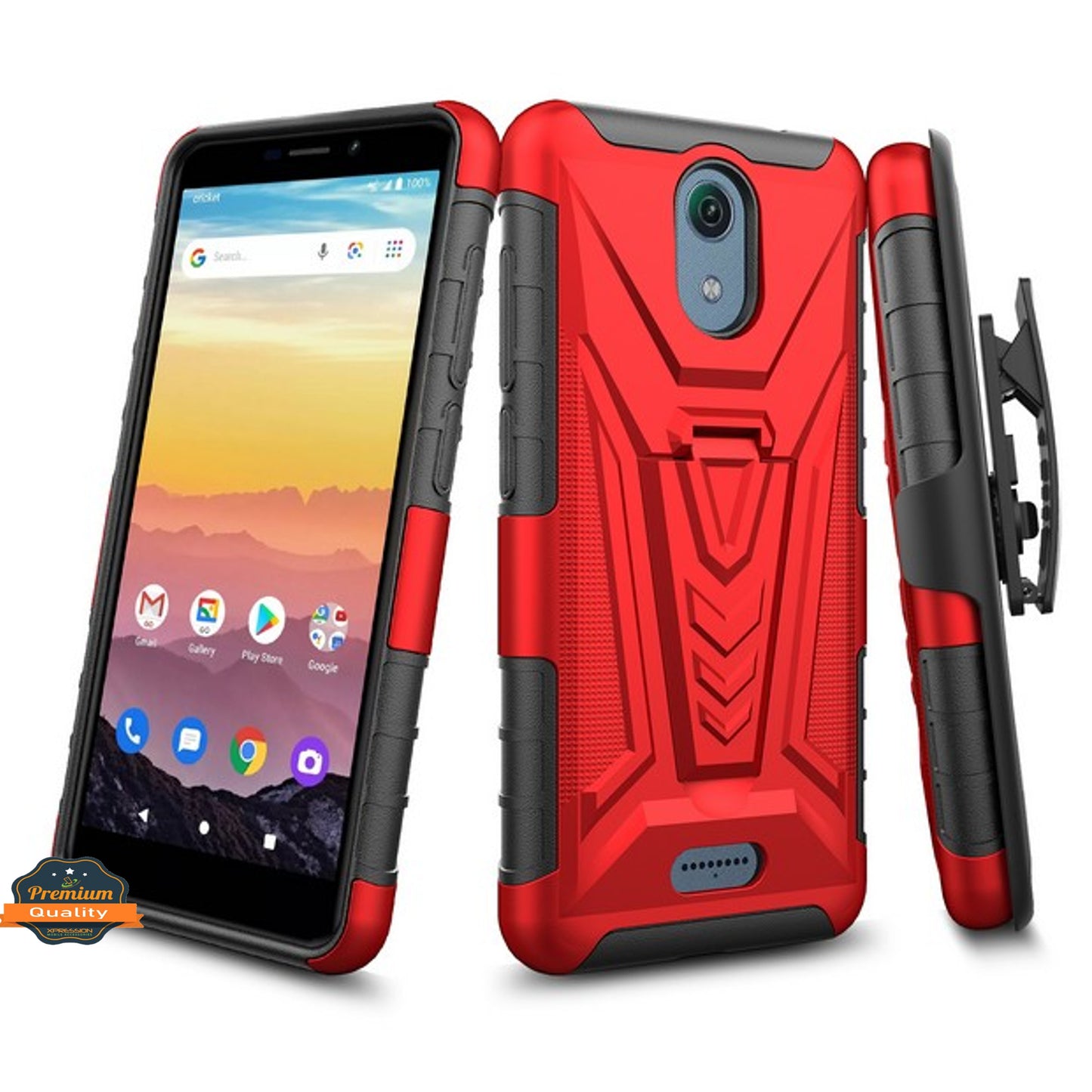 For AT&T Calypso Hybrid Armor V Kickstand with Swivel Belt Clip Holster Heavy Duty 3 in 1 Stand Defender Shockproof Rugged Phone Case Cover