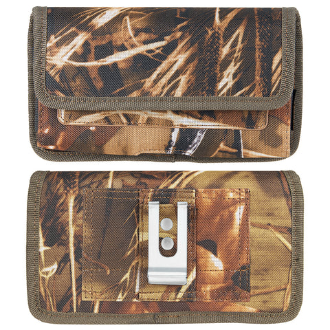 For Apple iPhone 12 Pro Max Universal Horizontal Cell Phone Case Camo Print Holster Carrying Pouch with Belt Clip & 2 Card Slots fit Large Devices 5.7" [Camouflage]