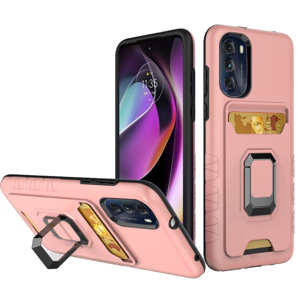 For Motorola Moto G 5G 2022 Wallet Case with Credit Card Slot Holder & Magnetic Stand Kickstand Ring Heavy Duty Hybrid Phone Case Cover