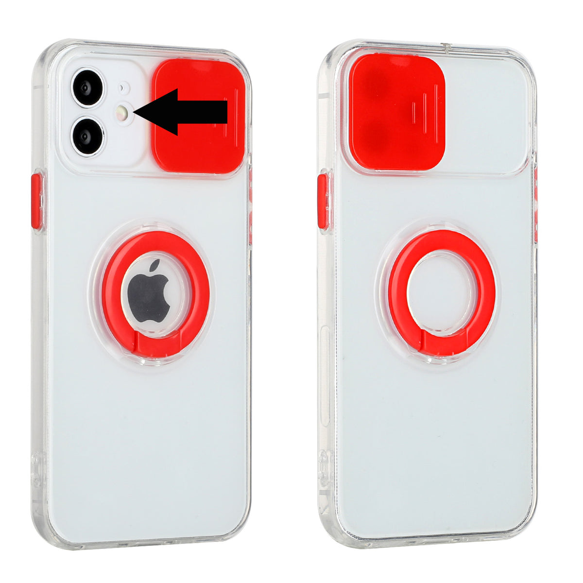 For Apple iPhone 13 Mini (5.4") Transparent Cases with Ring Stand & Camera Window, Slide Lens Protection Hybrid Shockproof Phone Case Cover