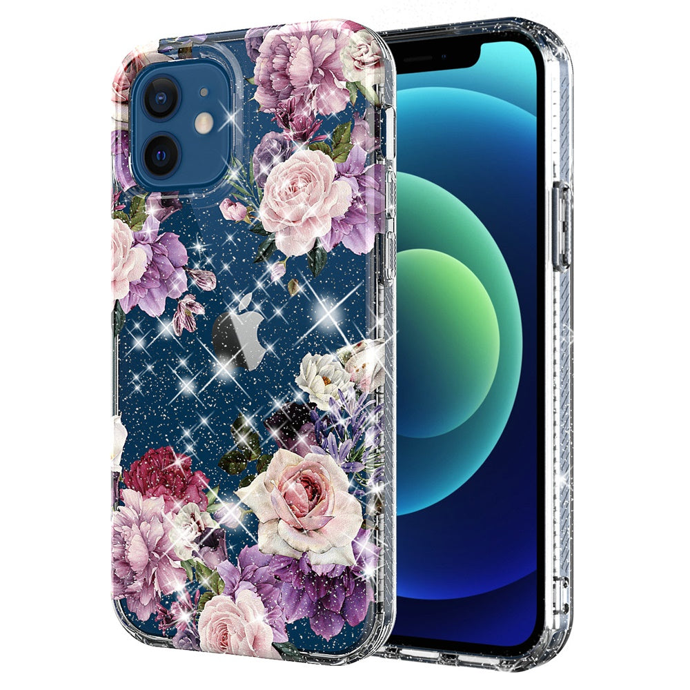 For Apple iPhone 8 Plus/7 Plus/6 Plus/6s Plus Slim Hybrid Shiny Glitter Clear Floral Pattern Bloom Flower Design Hard PC Phone Case Cover