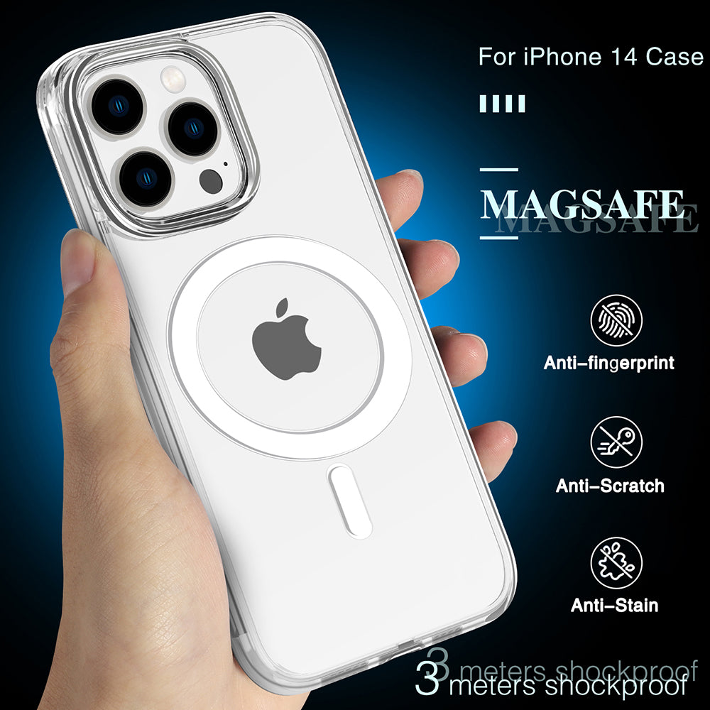 For Apple iPhone 14 /Plus Pro Max Transparent Thick Hybrid Hard PC Shell & Soft TPU Shockproof Compatible with MagSafe Phone Case Cover