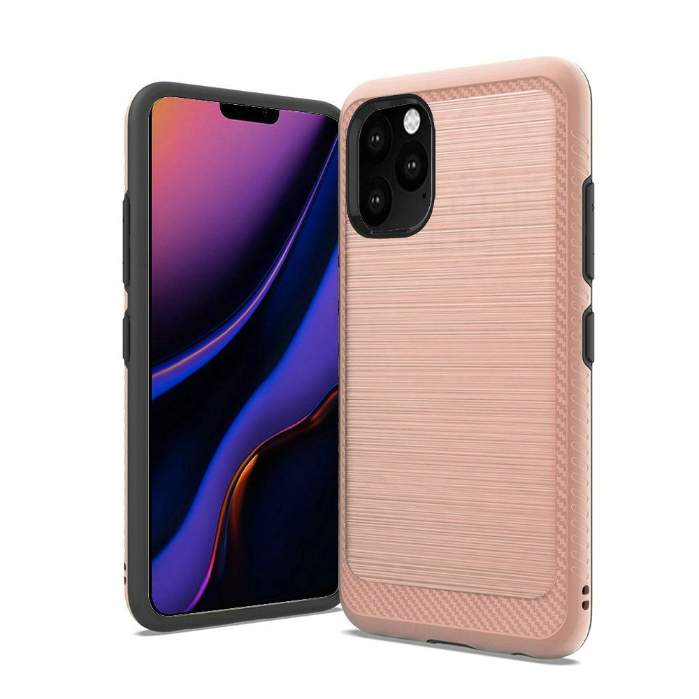 For Apple iPhone 13 Mini (5.4") Slim Thin Hybrid TPU 2-Piece Bumper Shockproof with Brushed Metal Texture Carbon Fiber Hard PC Back Phone Case Cover