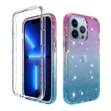 For Apple iPhone 13 Pro (6.1") Clear Gradient Glitter Bling Sparkly Hybrid Hard PC Soft TPU Bumper and Front Frame Drop Protective  Phone Case Cover