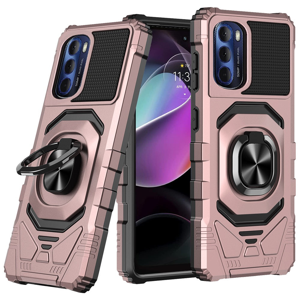 For Motorola Moto G 5G 2022 Hybrid Dual Layer with Rotate Magnetic Ring Stand Kickstand, Rugged Shockproof Protective Phone Case Cover