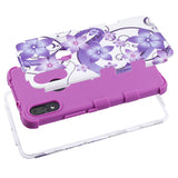 For Alcatel 3V 5032w (2019) Hybrid Three Layer Hard PC Shockproof Heavy Duty TPU Rubber Anti-Drop Purple Hibiscus Phone Case Cover