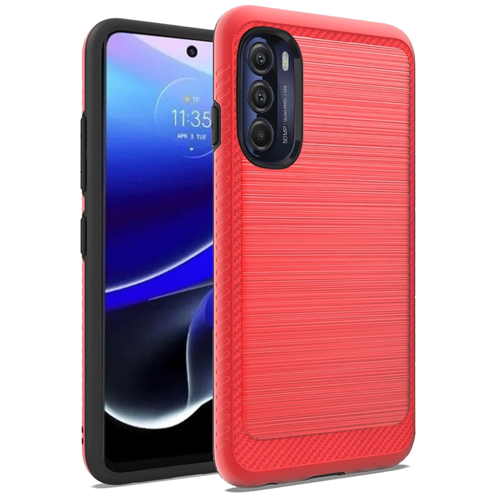 For Motorola Moto G Stylus 5G 2022 Slim Hybrid TPU 2-Piece Bumper Shockproof Brushed Texture Carbon Fiber Hard PC Back Phone Case Cover