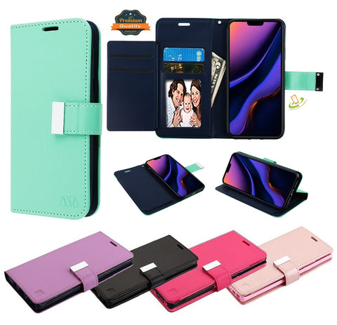 For Apple iPhone 13 /Pro /Mini luxurious PU leather Wallet 6 Card Slots Infolio with Wrist Strap & Kickstand Pouch Flip Shockproof  Phone Case Cover
