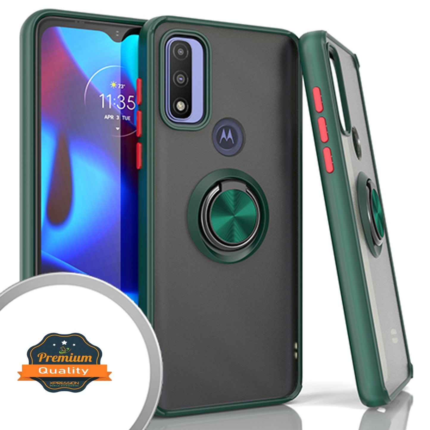 For Motorola Moto G Pure Finger Ring Stand Holder Kickstand Hybrid Frosted Matte TPU Hard PC Frame Shock-Absorption Thin Phone Case Cover