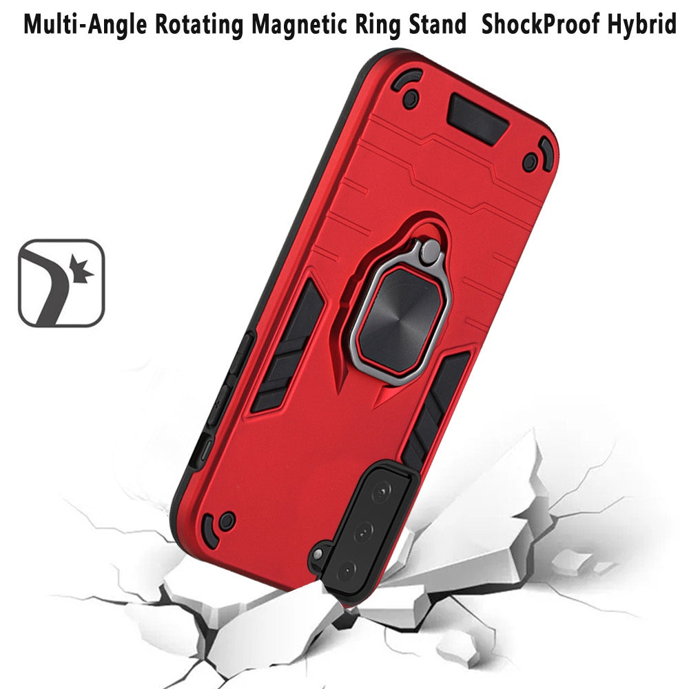 For Samsung Galaxy S21 FE /Fan Edition Hybrid Rotating Ring Kickstand Magnetic Heavy Duty Shockproof Bumper Hard PC Back Slim Phone Case Cover