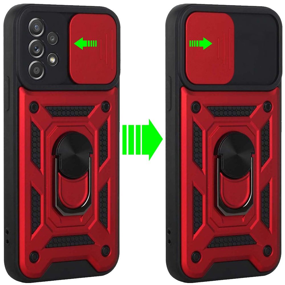 For Samsung Galaxy A32 4G (Not for 5G) Hybrid Cases with Slide Camera Lens Cover and Ring Holder Kickstand Rugged Dual Layer Phone Case Cover