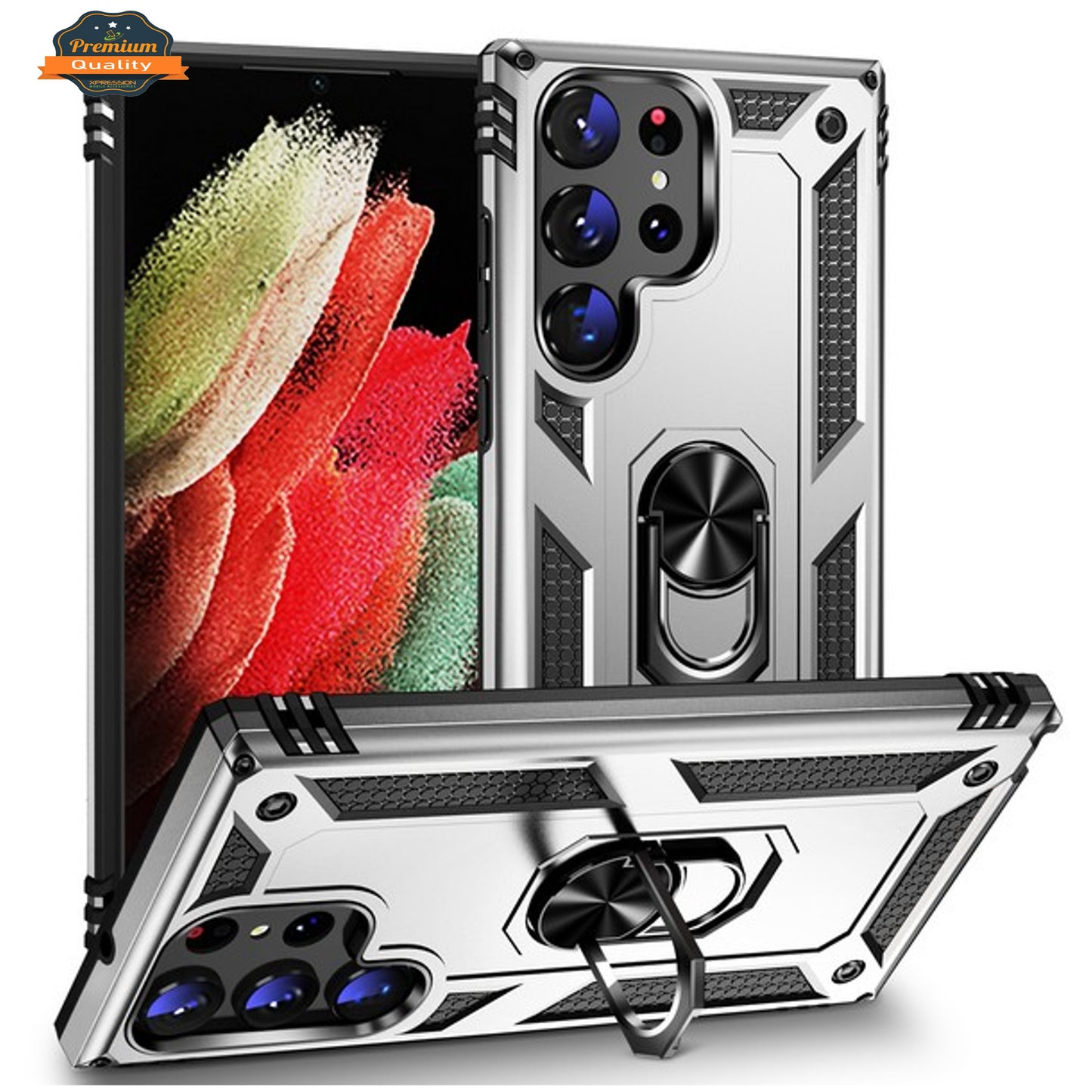 For Samsung Galaxy S23 /Plus /Ultra Shockproof Hybrid Dual Layer PC+TPU with Ring Stand Metal Kickstand Heavy Duty Armor Shell Phone Case Cover