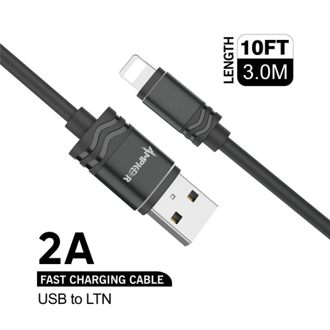 Charger Cable 2A Fast Charging Cord Loose 10 Feet USB to LIGHTNING Cable for iPhone 13/13 Pro /12/12 Pro/Max/11/11Pro/XS/Max/XR/X/8/8Plus/iPad Universal Cable Black