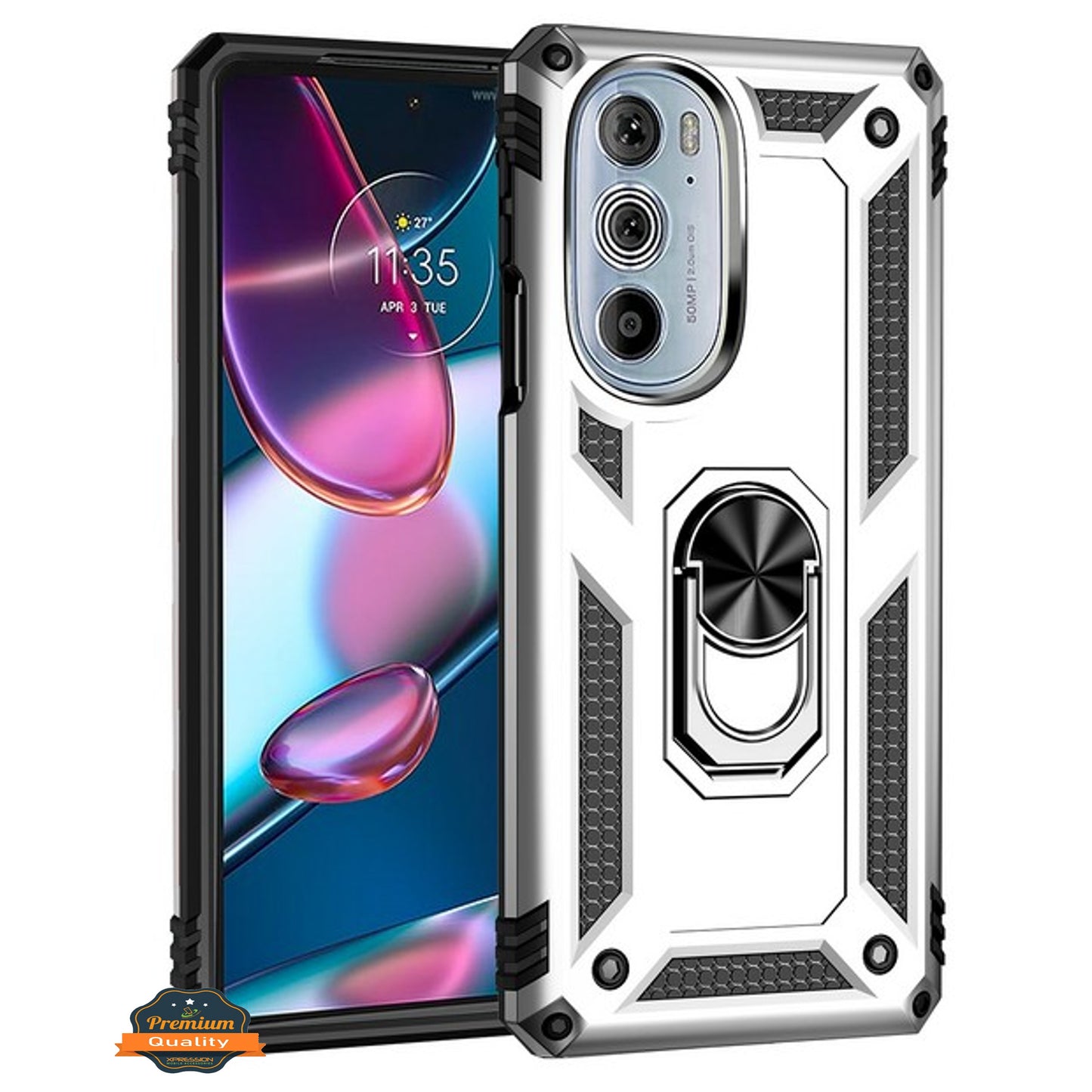 For Motorola Edge+ 2022 /Edge Plus Shockproof Hybrid Dual Layer with Ring Stand Metal Kickstand Heavy Duty Armor Shell Phone Case Cover