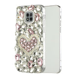 For Motorola Edge+ 2022 /Edge Plus Bling Clear Crystal 3D Full Diamonds Luxury Sparkle Rhinestone Hybrid Protective Pink Pearl Heart Phone Case Cover
