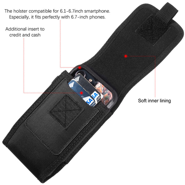 Universal Vertical Nylon Cell Phone Holster Case with Dual Credit