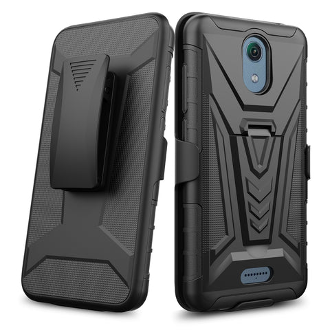 For Cricket Vision 3 Belt Clip Holster Dual Layer Shockproof with Clip On & Kickstand Heavy Duty Full Body 3in1 Hybrid Black Phone Case Cover