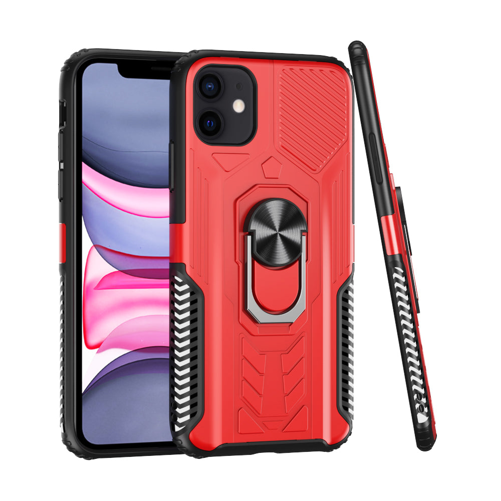 For Apple iPhone 11 (6.1") Military Grade Hybrid Heavy Duty 2 in 1 Protective Hard PC and Silicone with Ring Stand Holder Phone Case Cover