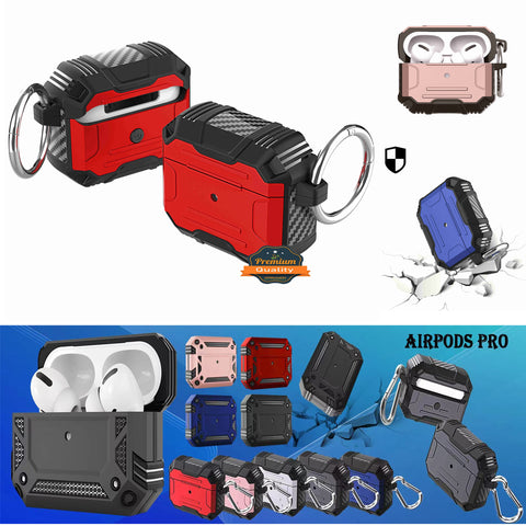 For Apple AirPods 3 (2021) Full-Body Rugged ShockProof Hybrid With Metal Hook Carabiner Heavy Duty Armor  Phone Case Cover