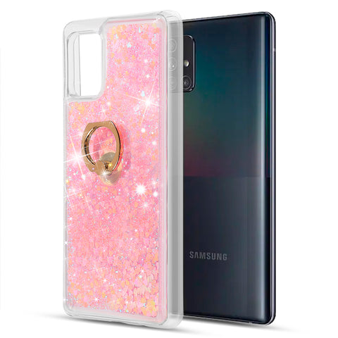 For Samsung Galaxy A53 5G Hybrid Glitter Bling Sparkling Liquid Quicksand Glittering Sparkle TPU with Ring Stand Holder Pink Phone Case Cover